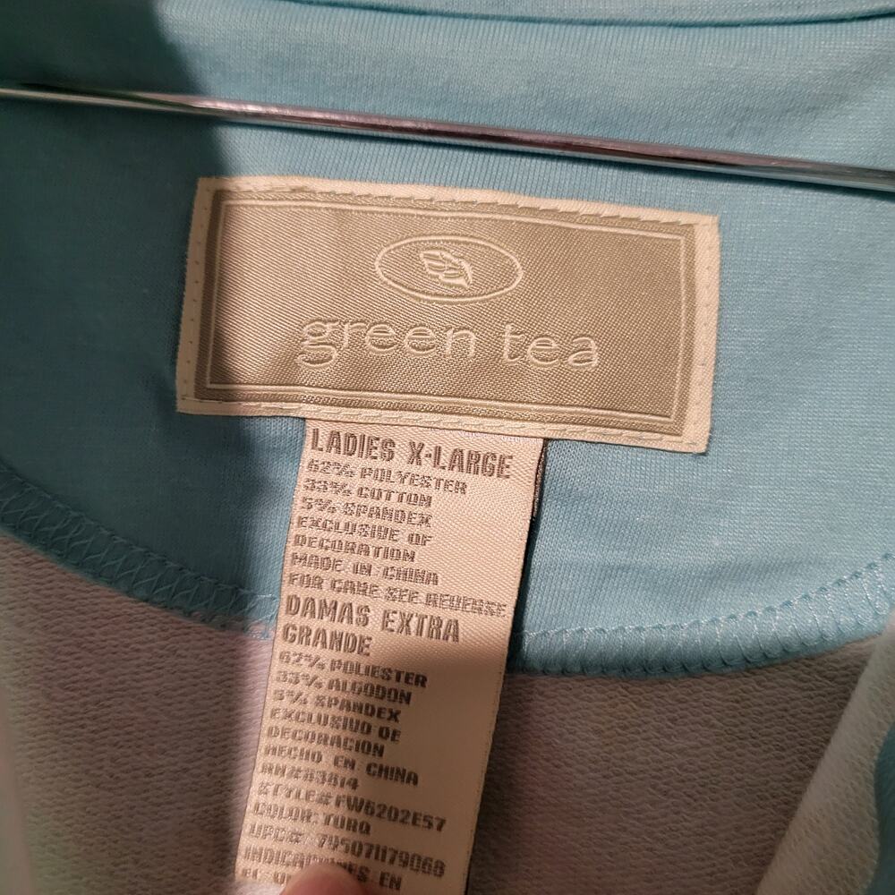 Y2K Green Tea Hoodie Jacket Beaded Drawstring Floral XL Athletic Wear Shortsle - Picture 12 of 12